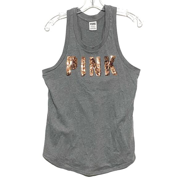 PINK Victorias Secret Sequin Tank Top XS Bling Rose Gold Athleisure Y2K Sporty - Picture 1 of 6